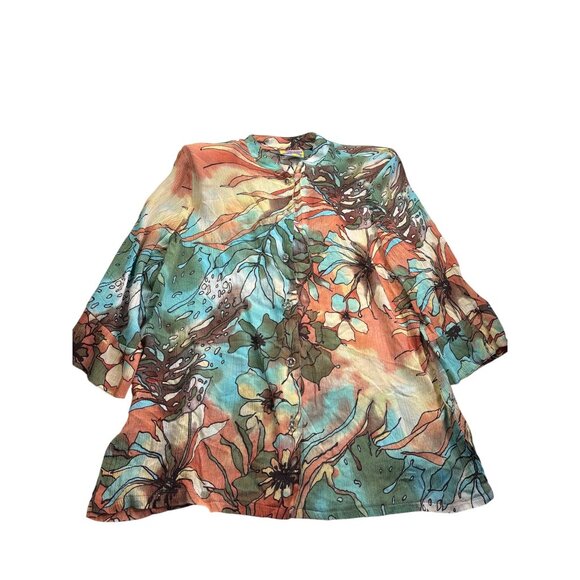 90s 46th Street Miami FLA Womens Button Front Top XL Floral Sheer Shoulder Pads - Picture 1 of 6